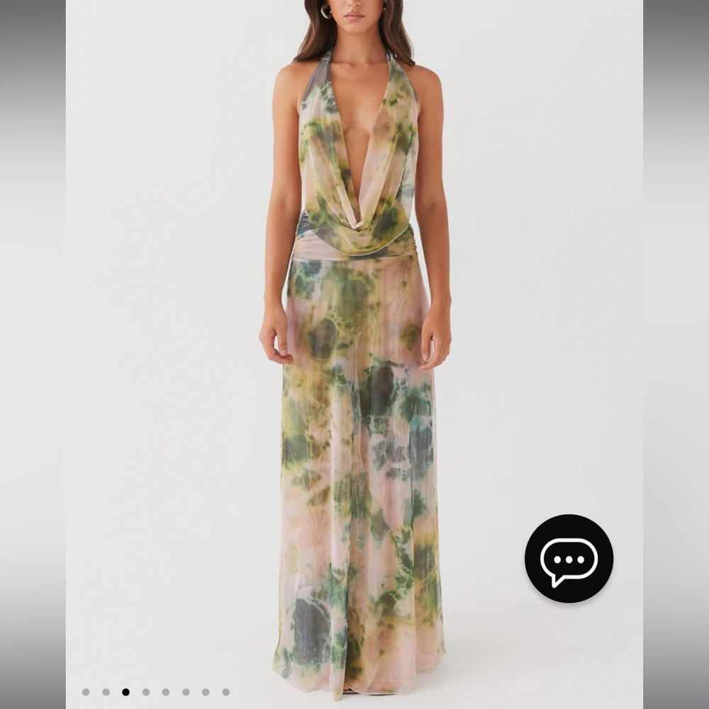 Peppermayo Green and Cream Tie-Dye Halter Maxi Dress - Picture 2 of 4
